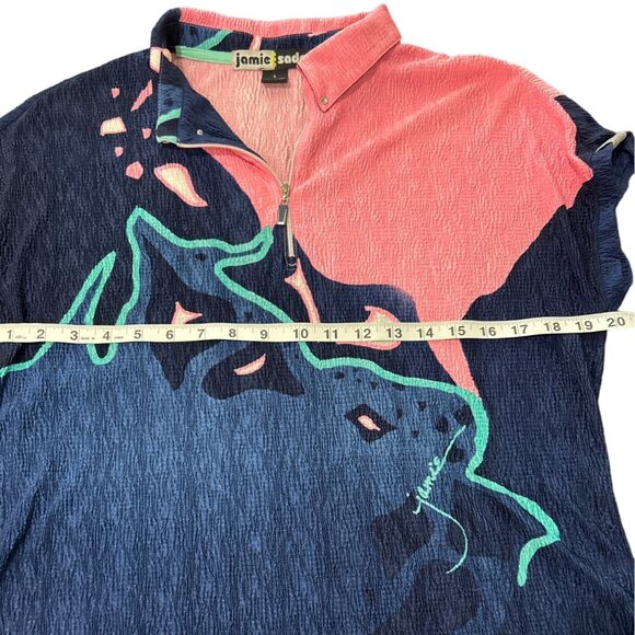 Jamie Sadock Women's Size M Top Abstract Print Zip Pink Blue Crinkle - Picture 5 of 7